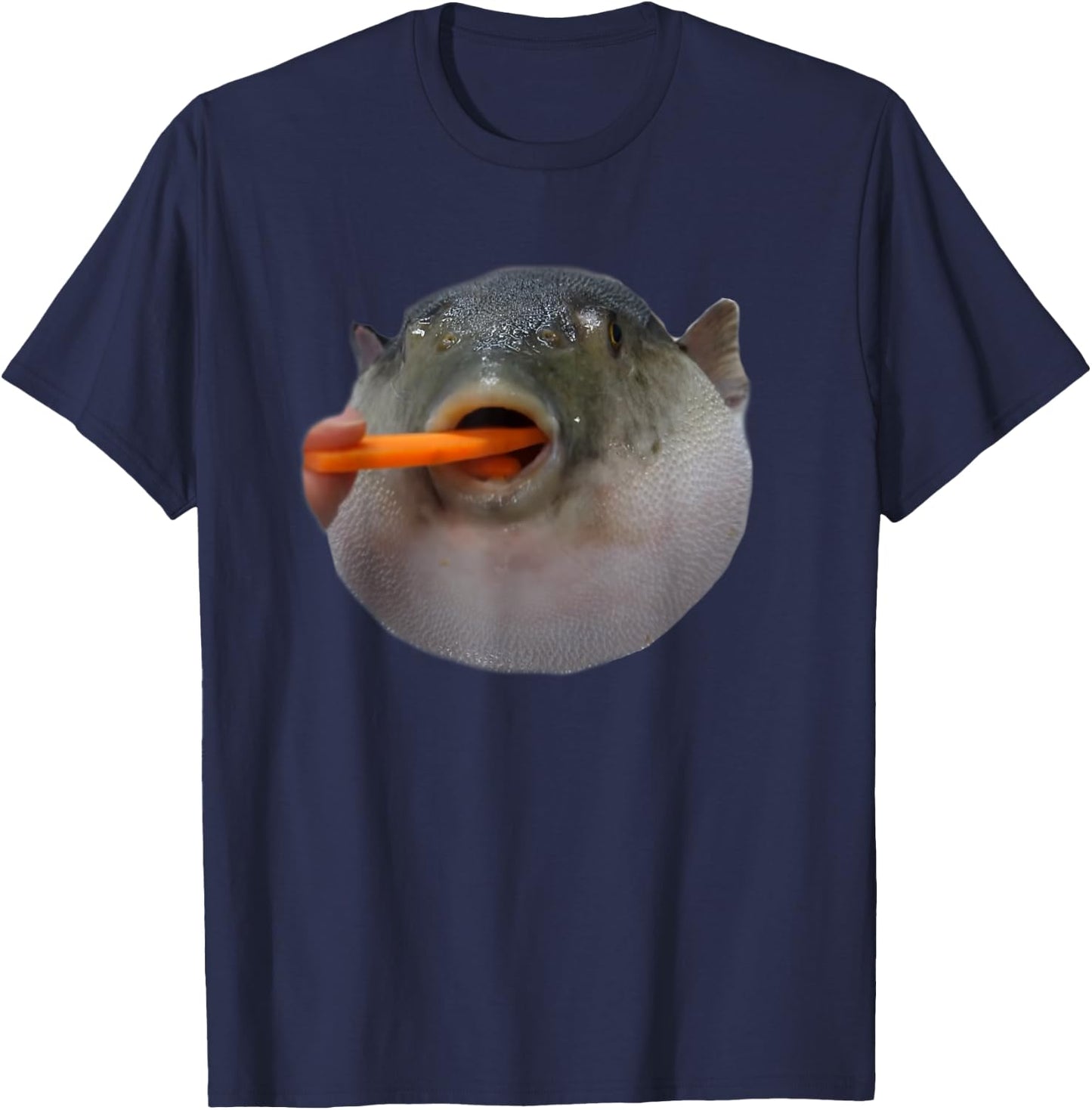 Pufferfish Eating a Carrot Meme Funny Blowfish Dank Memes T-Shirt - T-Shirt | Navy