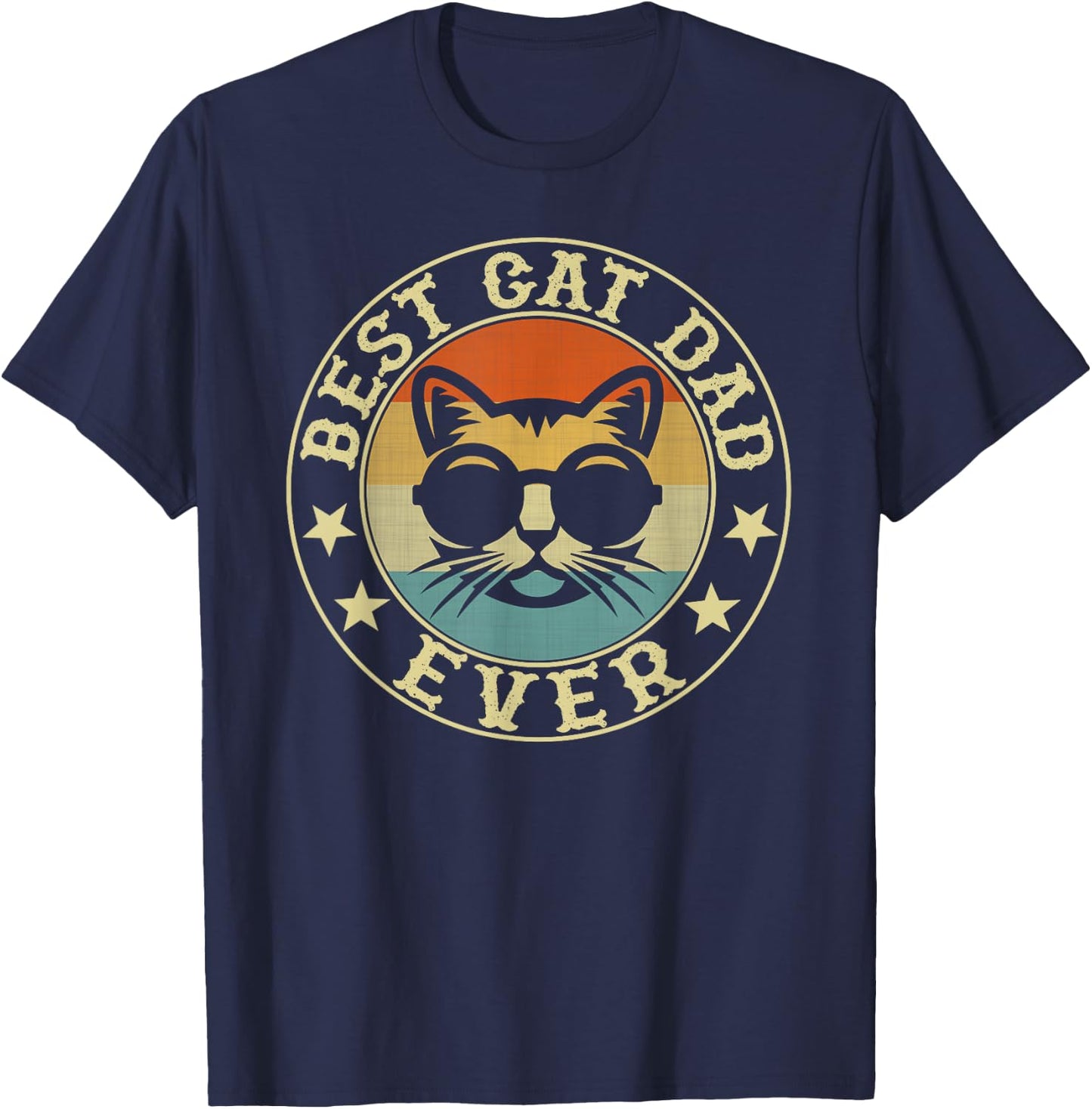 Vintage Best Cat Dad Ever Men Girls Kids T-Shirt - T-Shirt | Navy