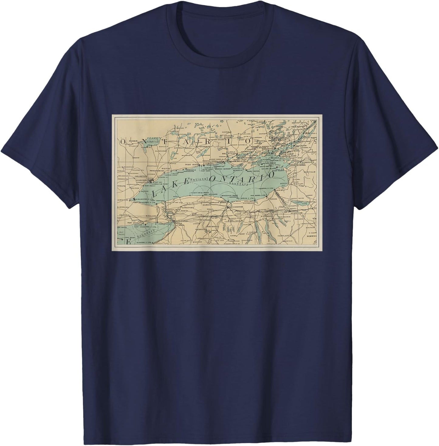 Lake Ontario Lighthouse Map T-Shirt - T-Shirt | Navy