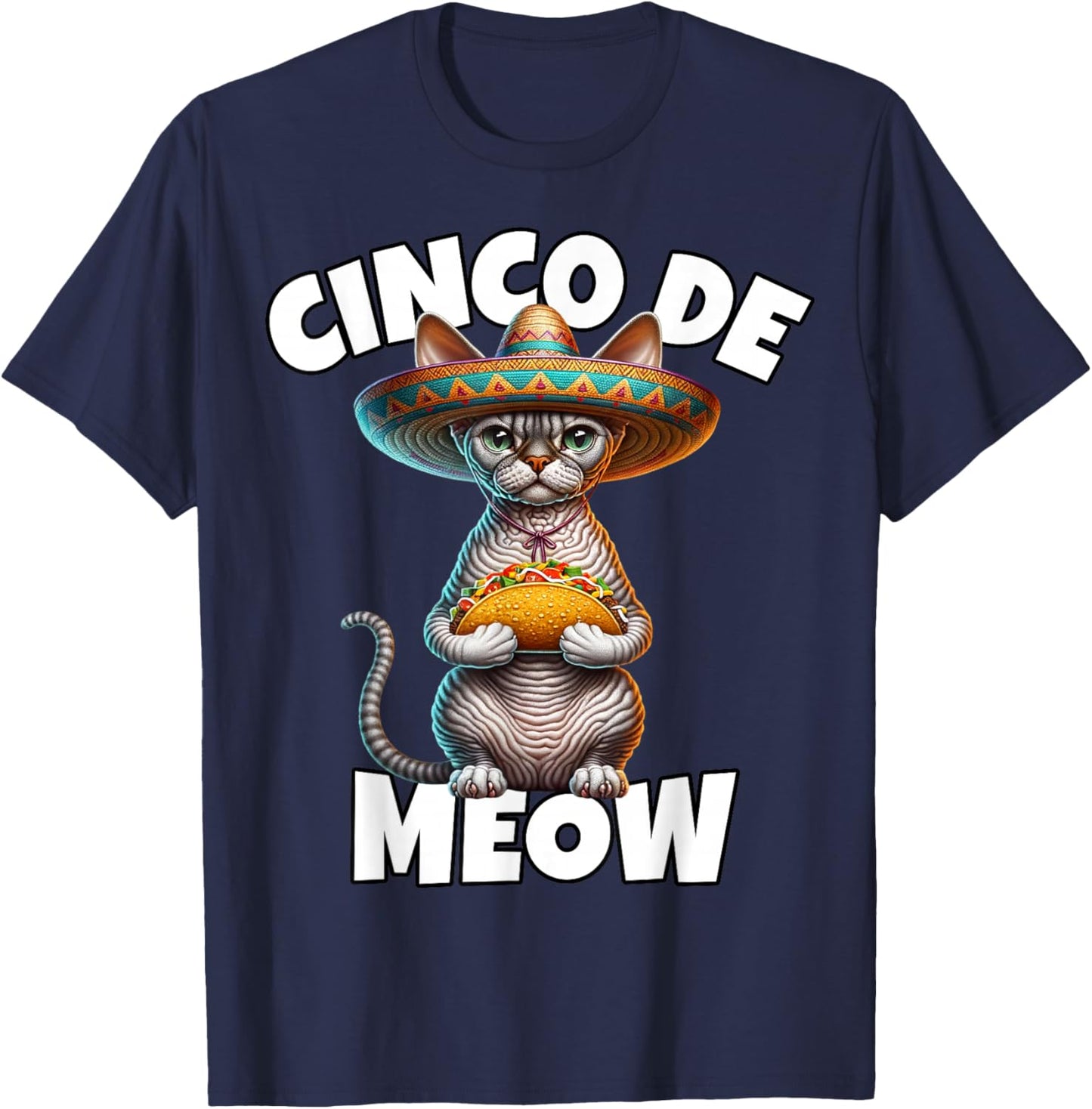 Devon Rex Cinco De Meow Devon Rex Cat T-Shirt - T-Shirt | Navy