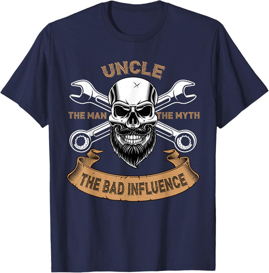 Uncle The Man The Myth The Bad Influence Funny Uncle Shirt T-Shirt - T-Shirt | Navy