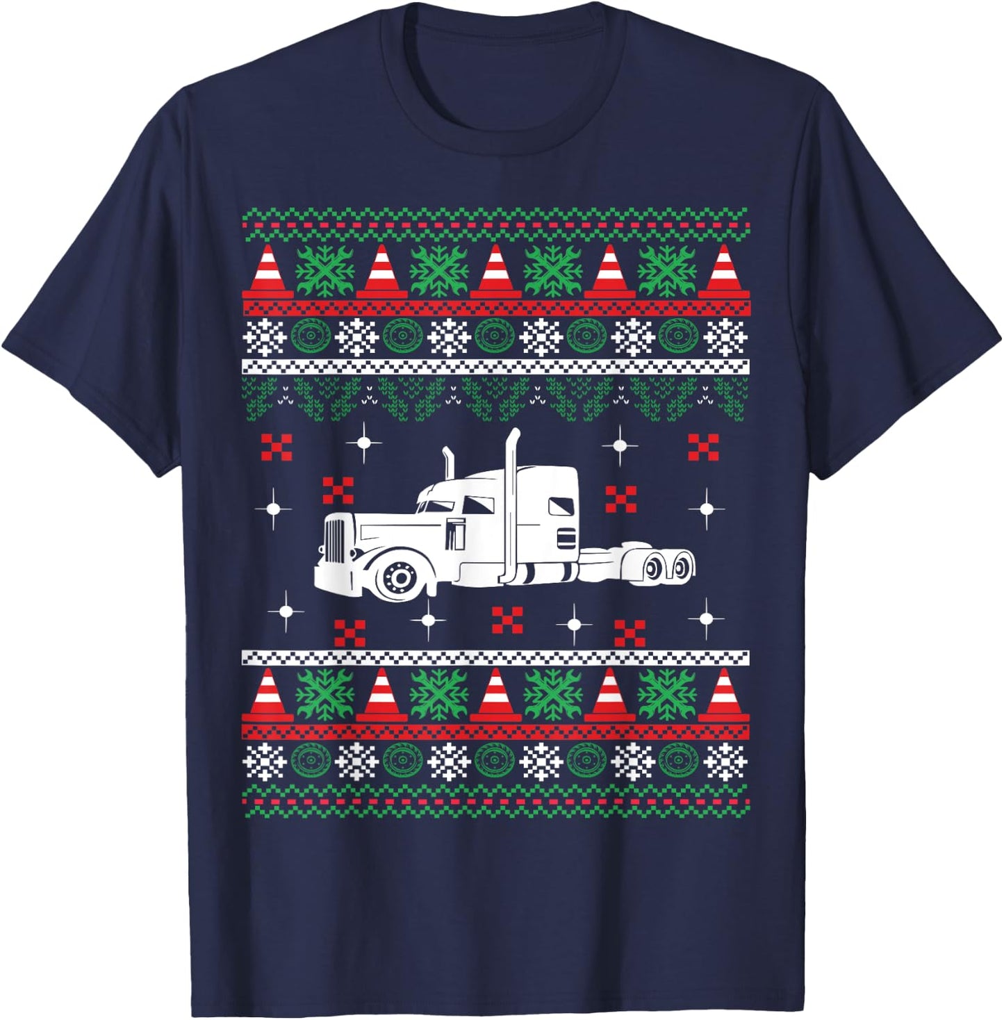 Truck Driver Christmas Ugly Sweater Trucker T-Shirt - T-Shirt | Navy