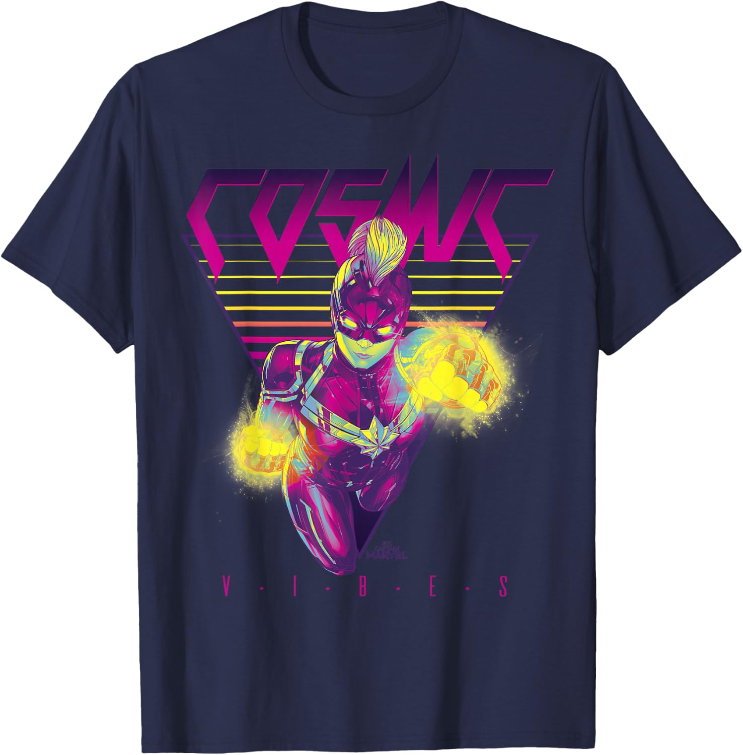 Captain Marvel Cosmic Vibes Retro Triangle Graphic T-Shirt - T-Shirt | Navy