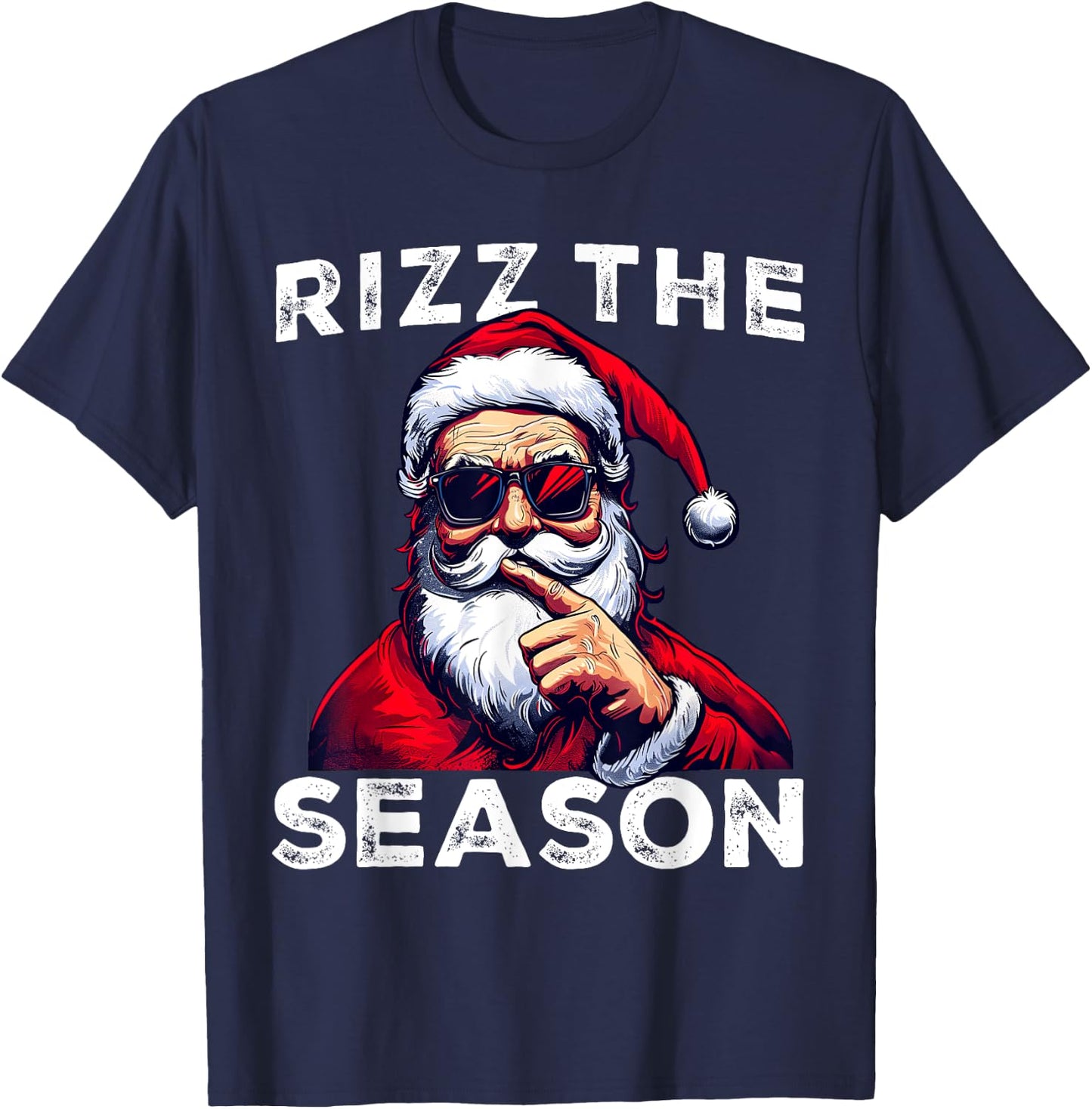 Rizz The Season Funny Santa Joke White Elephant Christmas T-Shirt - T-Shirt | Navy