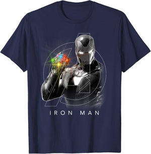 Marvel Avengers Endgame Glowing Stones Logo Overlay Portrait T-Shirt - T-Shirt | Navy