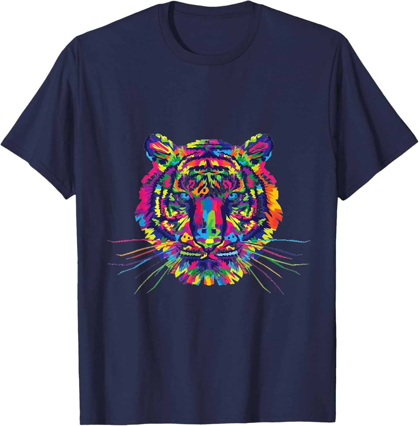 Tie Dye Tiger Tie Dyed Animal Whiskers T Shirt T-Shirt - T-Shirt | Navy