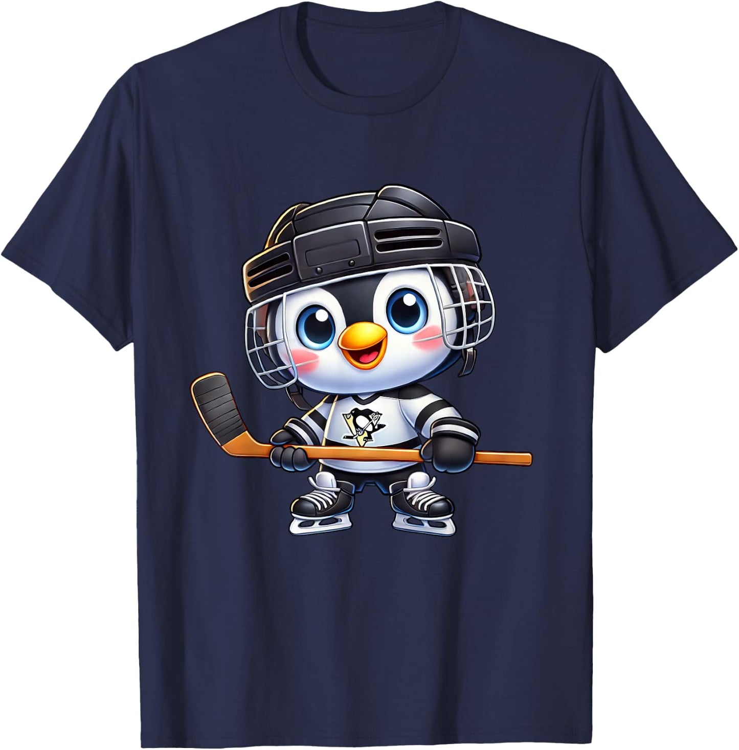 Cartoon Penguin Hockey Player Ice Hockey T-Shirt - T-Shirt | Navy