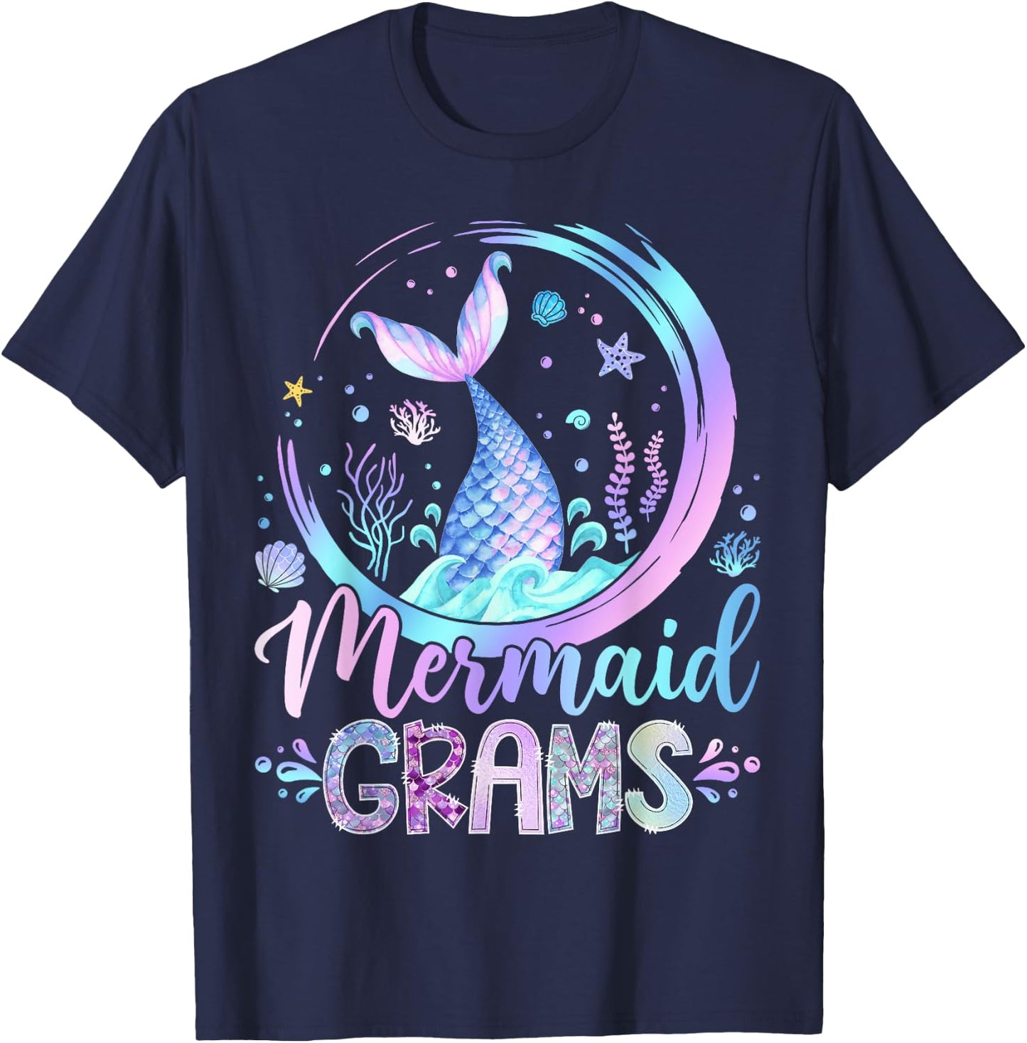 Mermaid Grams Family Matching Girl Birthday Party T-Shirt - T-Shirt | Navy