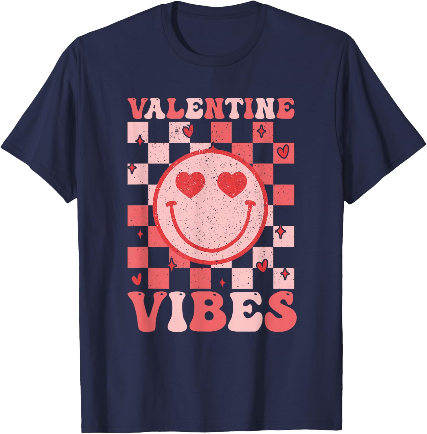 Retro Groovy Smile Face Valentine Vibes Men Women Kids T-Shirt - T-Shirt | Navy
