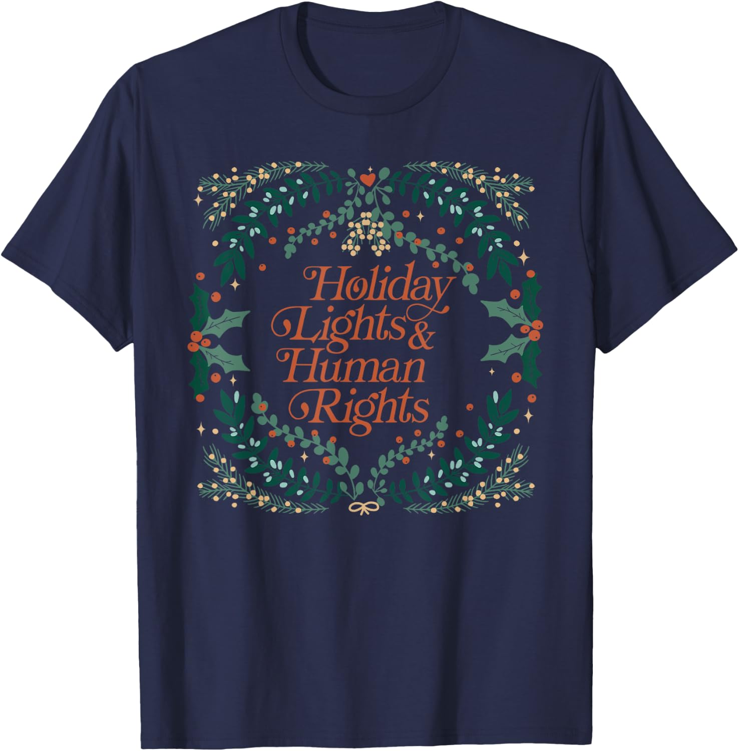 Retro Holiday Lights and Equal Rights Feminists Christmas T-Shirt - T-Shirt | Navy