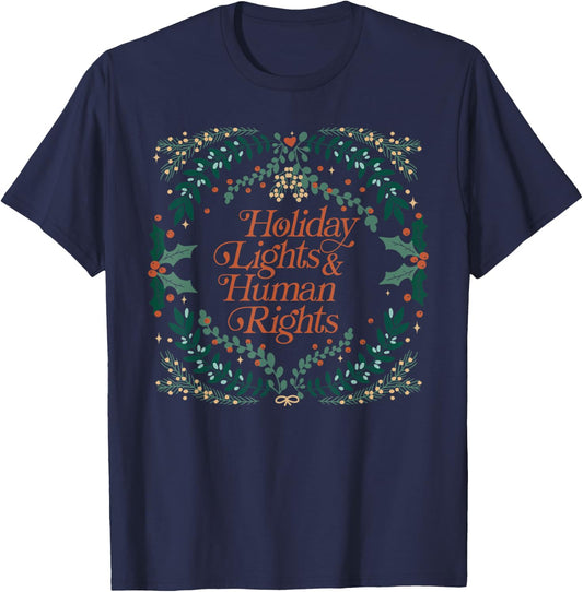 Retro Holiday Lights and Equal Rights Feminists Christmas T-Shirt - T-Shirt | Navy