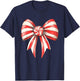 Coquette Christmas Bow Girls Women Holiday Ribbon Candy Cane T-Shirt - T-Shirt | Navy