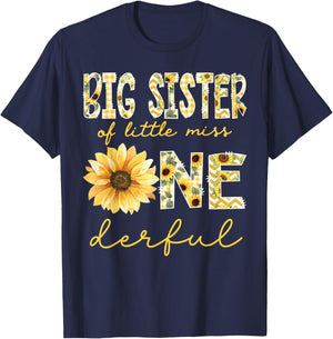 Big Sister of Little Miss Onederful 1st Bday Girl Sunflower T-Shirt - T-Shirt | Navy