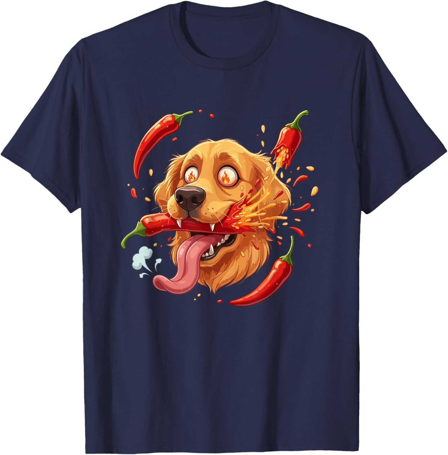 Funny Hot Chili Pepper Dog Spicy Crazy Tongue T-Shirt - T-Shirt | Navy