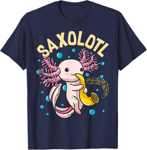 Cute & Funny Saxolotl Adorable Sax Playing Axolotl Animal T-Shirt - T-Shirt | Navy