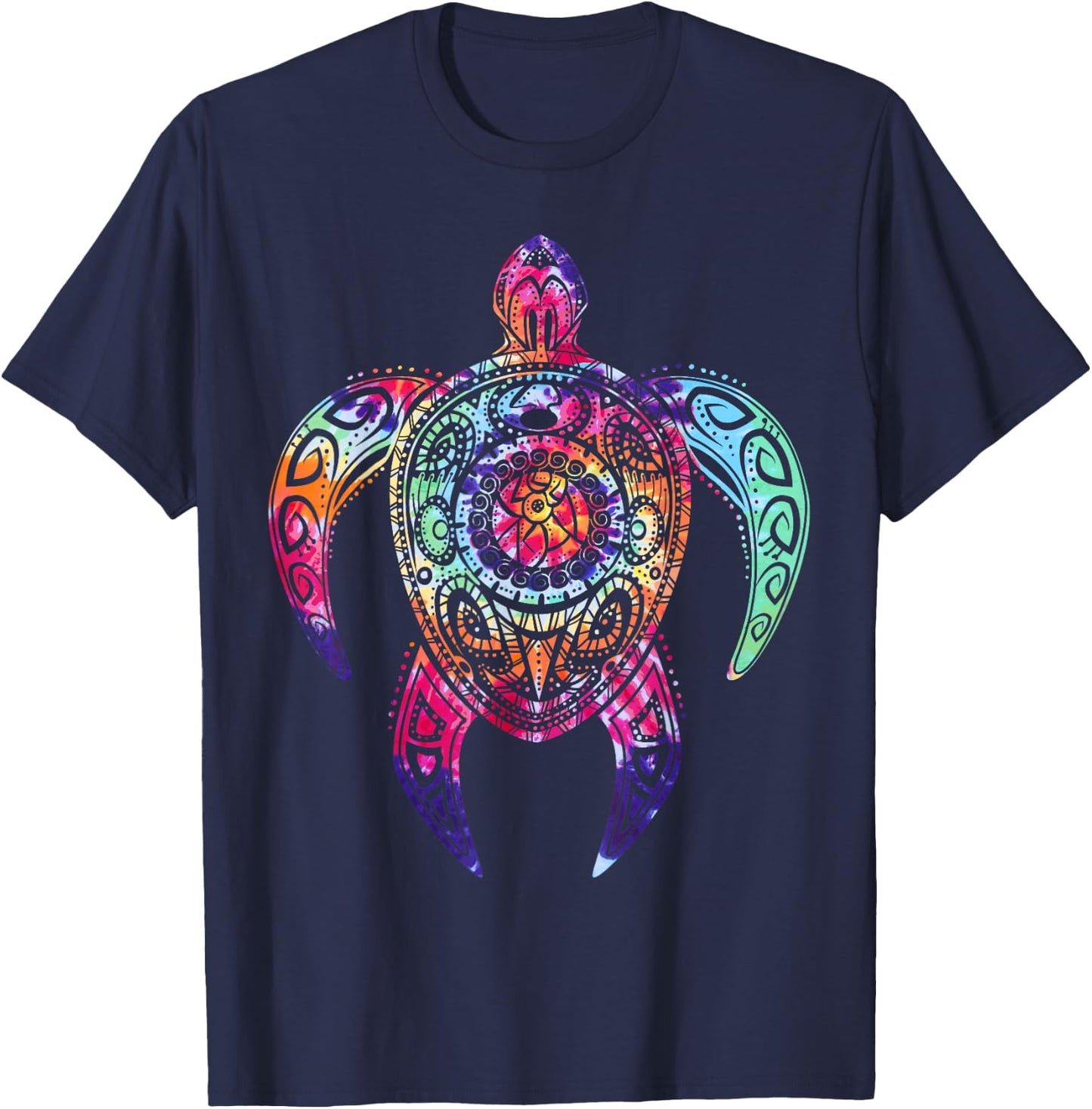 Hippie Tie Dye Shirt, Psychedelic Sea Turtle Tribal T-Shirt - T-Shirt | Navy