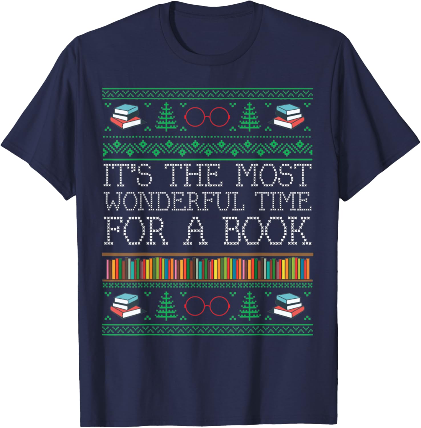 librarian books reading Ugly Christmas Sweaters T-Shirt - T-Shirt | Navy