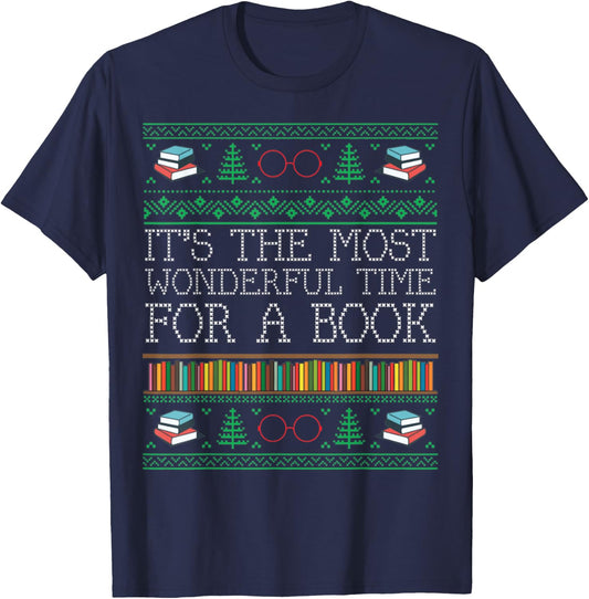 librarian books reading Ugly Christmas Sweaters T-Shirt - T-Shirt | Navy