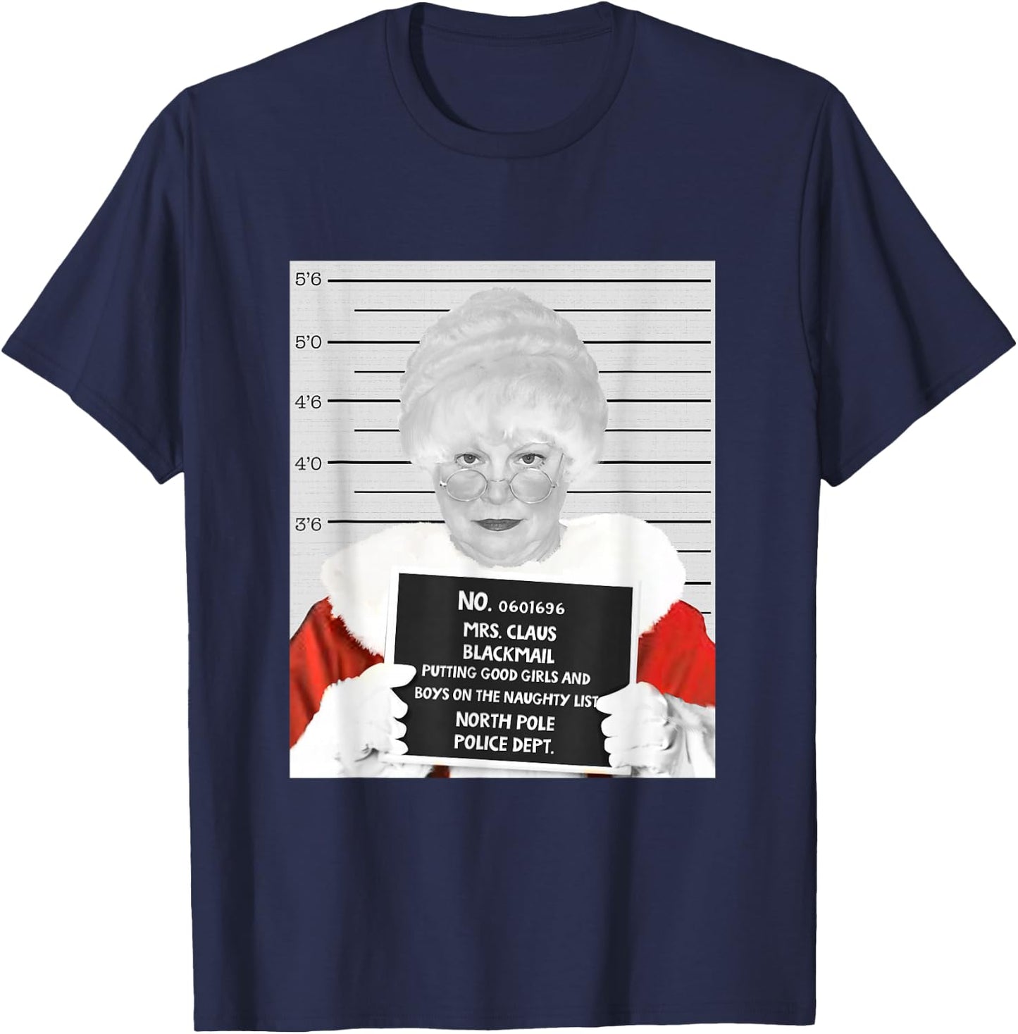 Mrs. Claus Mugshot Arrested in Prison at Christmas T-Shirt - T-Shirt | Navy
