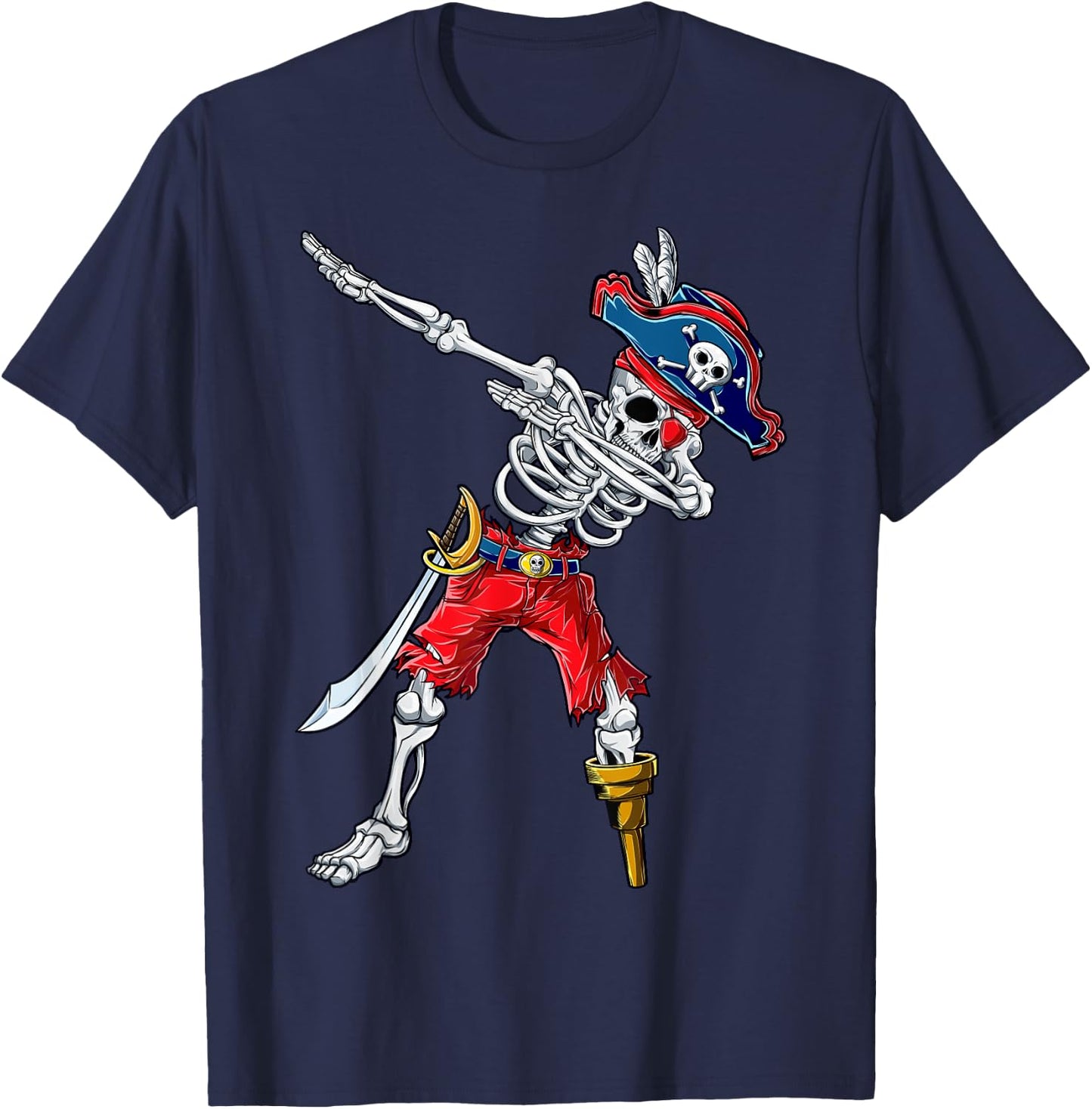 Dabbing Skeleton Pirate T Shirt Halloween Kids Boys Men Gift T-Shirt - T-Shirt | Navy