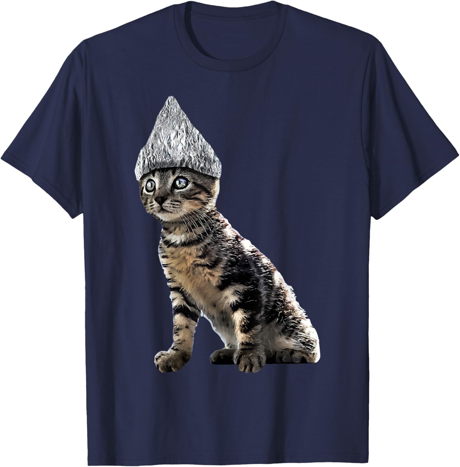 Funny Halloween Cat Tin Foil Hat Conspiracy Shirt T-Shirt - T-Shirt | Navy