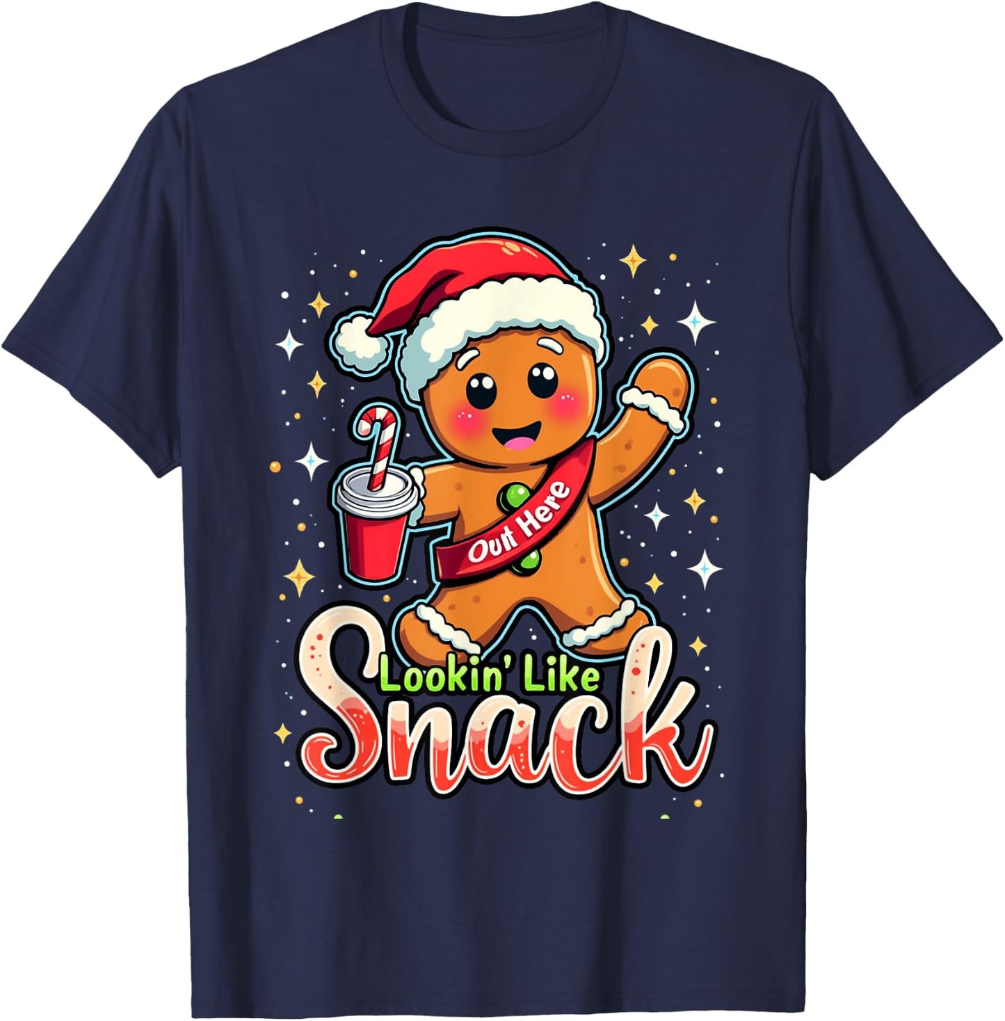 out here looking like a snack christmas funny BouJee Xmas T-Shirt - T-Shirt | Navy