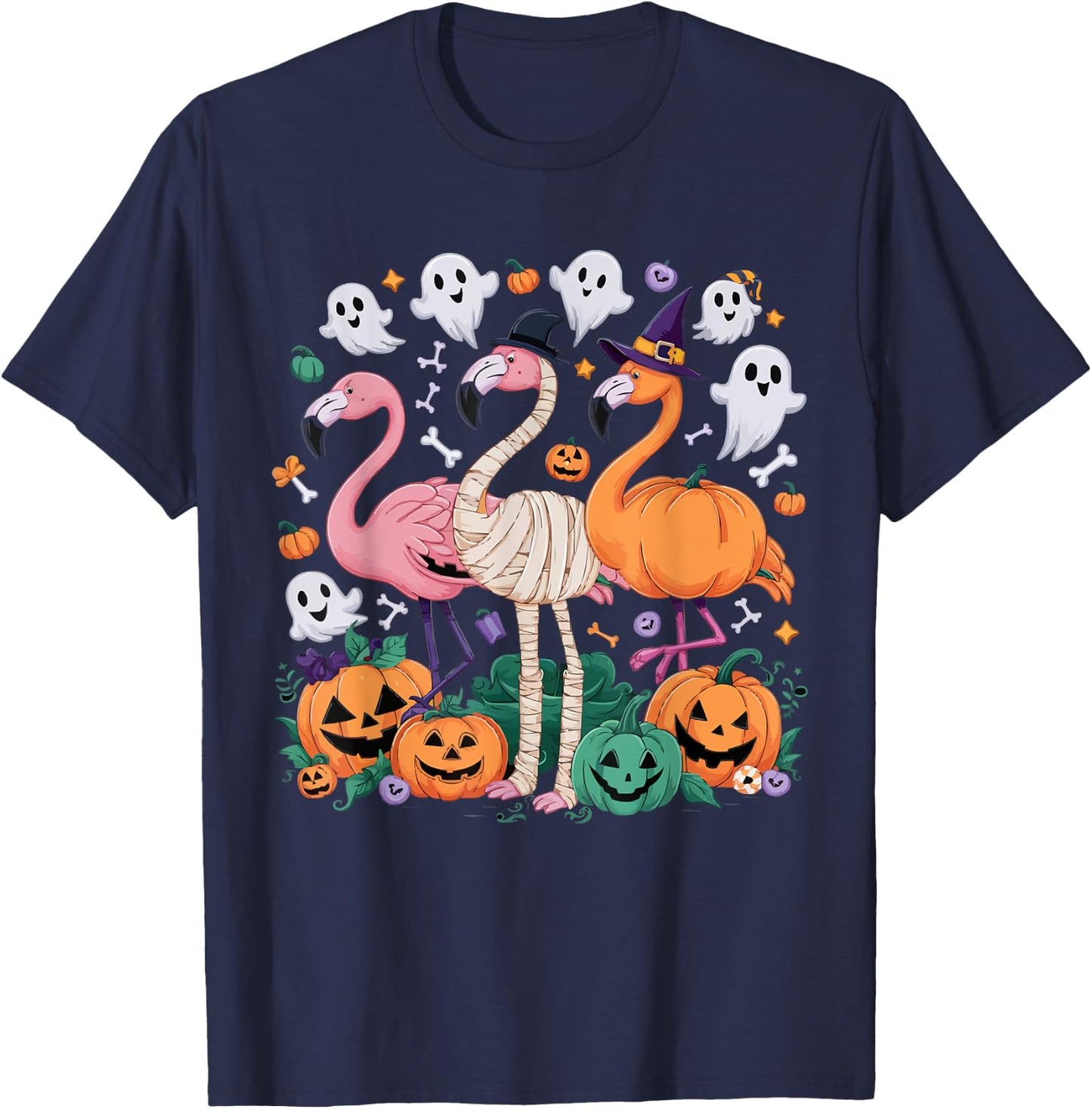 Flamingo Halloween Spooky Wading Bird Scary Trick Or Treat T-Shirt - T-Shirt | Navy