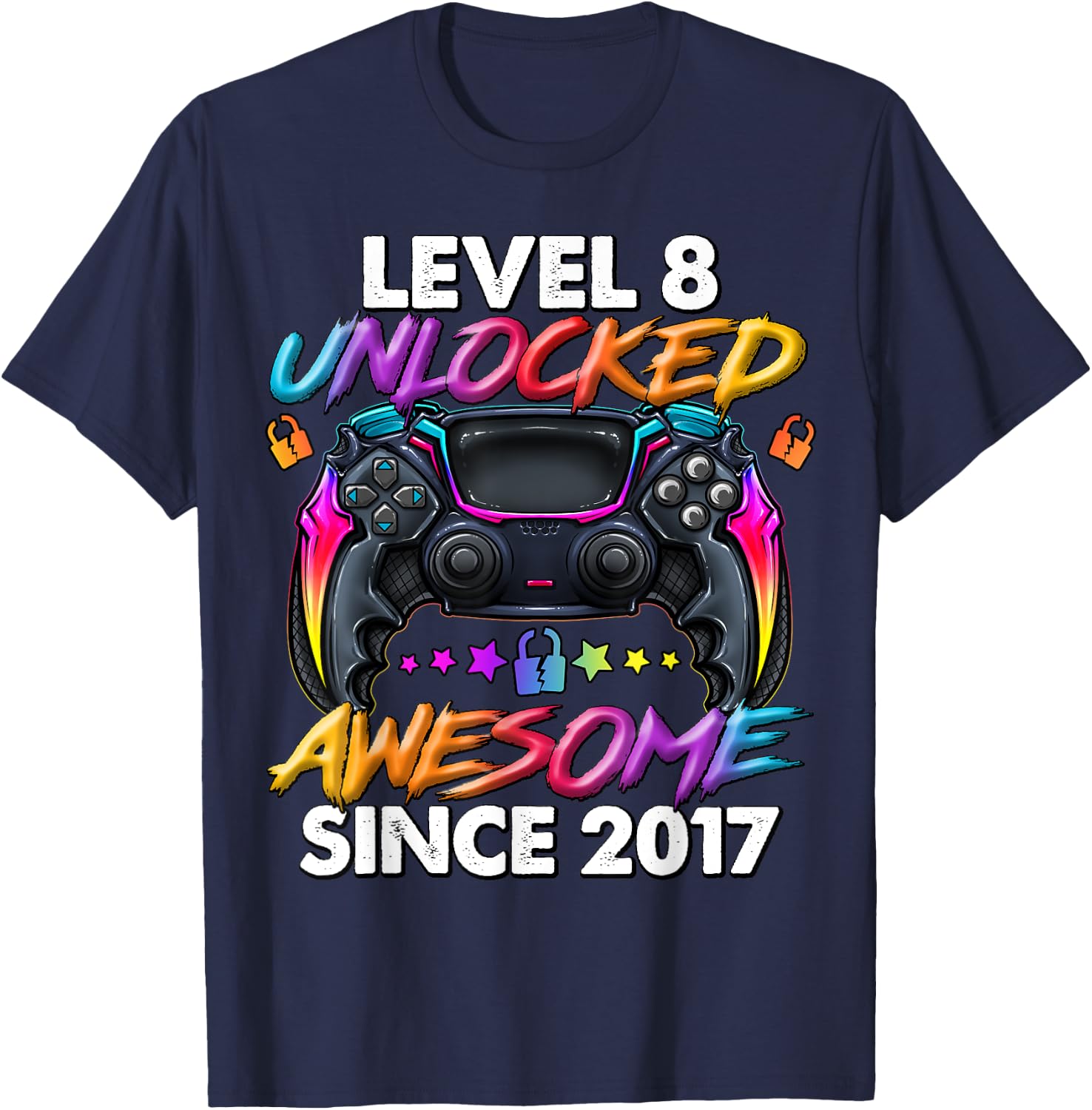 Level 8 Unlocked 8 Year Old Gifts Boys 8th Birthday Boy T-Shirt - T-Shirt | Navy