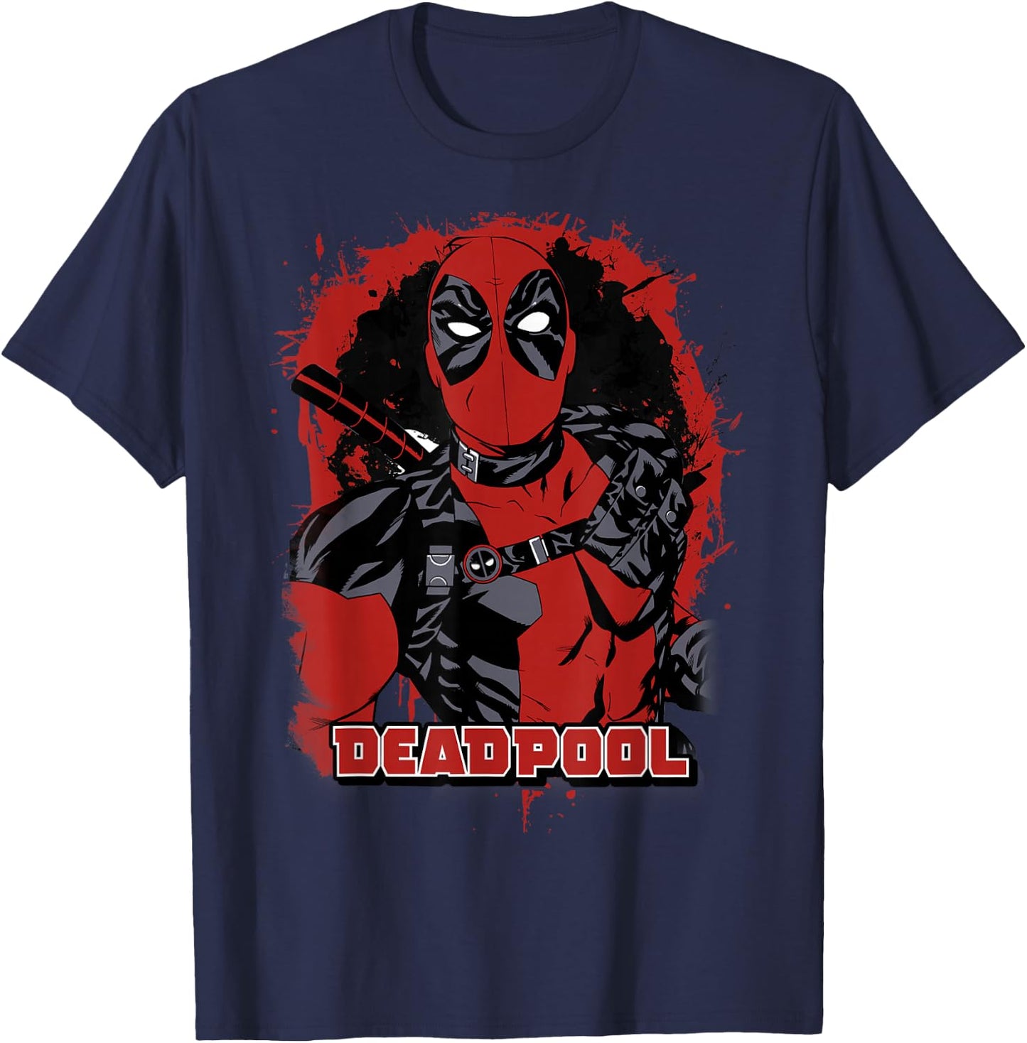 Marvel Deadpool Paint Splatted Super Hero Graphic T-Shirt - T-Shirt | Navy