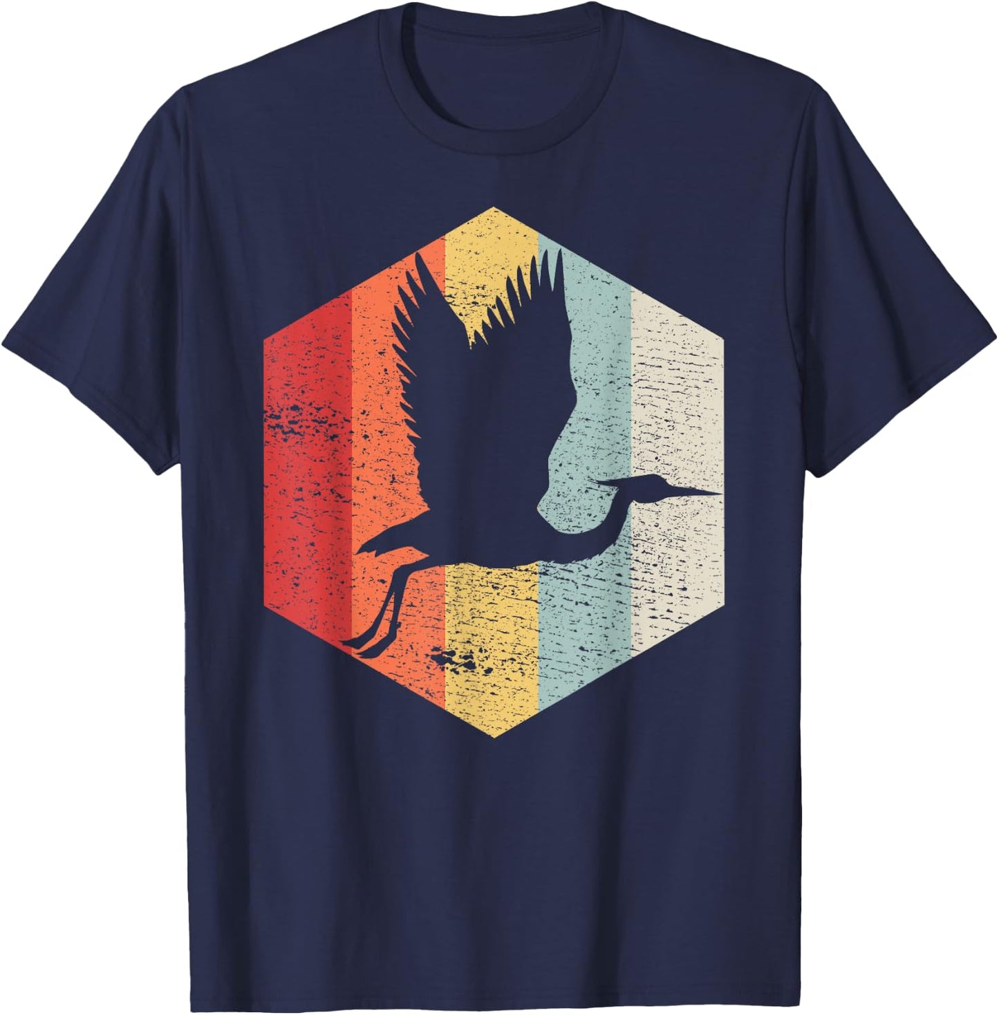 Classic Crane Bird Silhouette Shirt Retro Vintage Crane Bird T-Shirt - T-Shirt | Navy