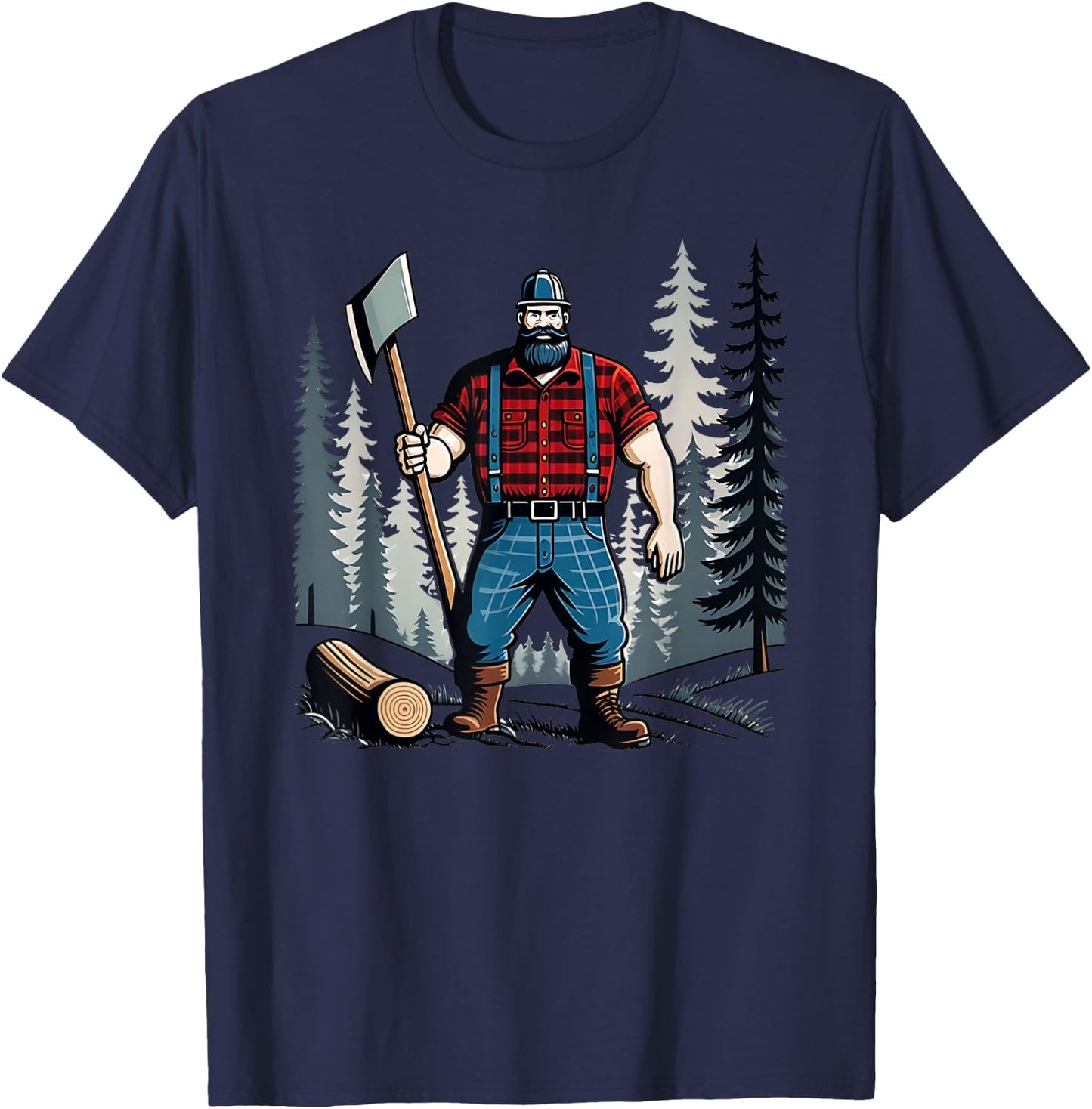 American Lumberjack Folk Hero Paul Bunyan Chopping Wood in The Forest T-Shirt - T-Shirt | Navy