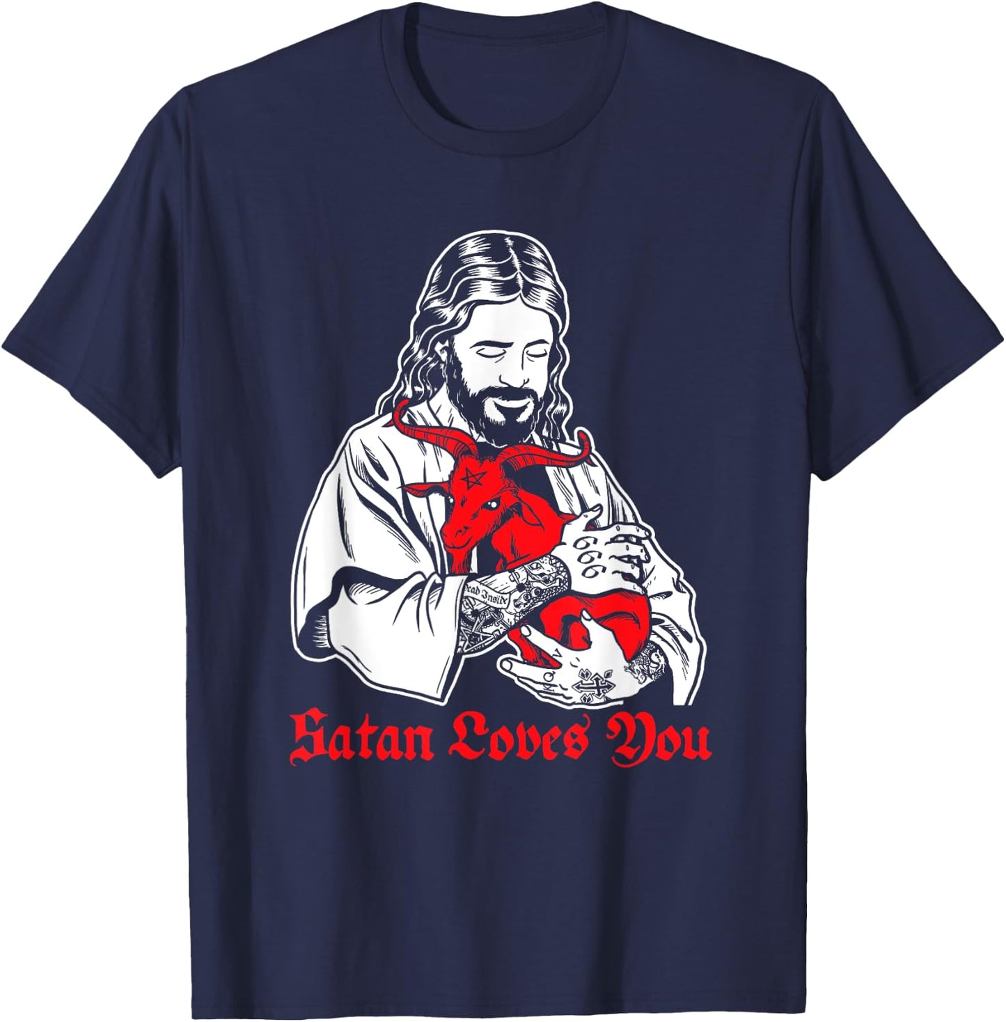 Satan Loves You and Jesus Know it Baphomet T-Shirt - T-Shirt | Navy