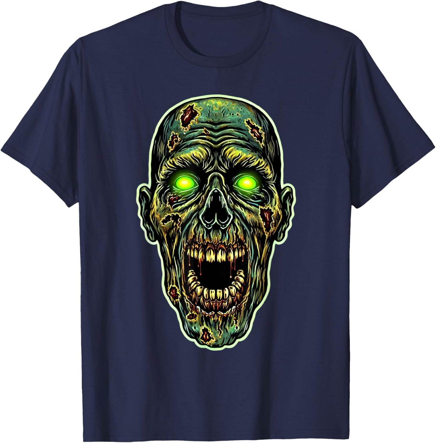 Scary Zombie Face Evil Zombie Halloween Costume T-Shirt - T-Shirt | Navy