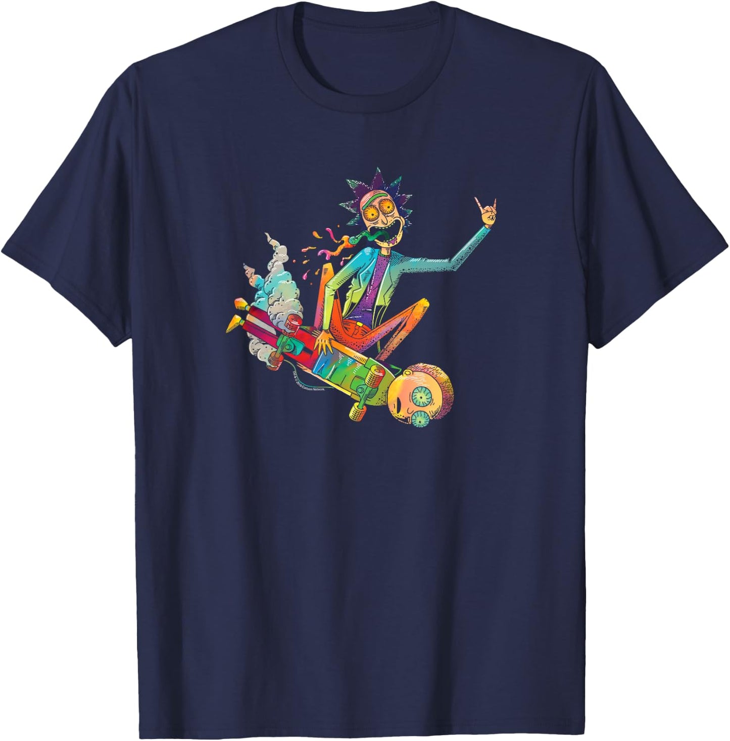 Rick and Morty Psychedelic Rick with Skateboard Morty Small T-Shirt - T-Shirt | Navy