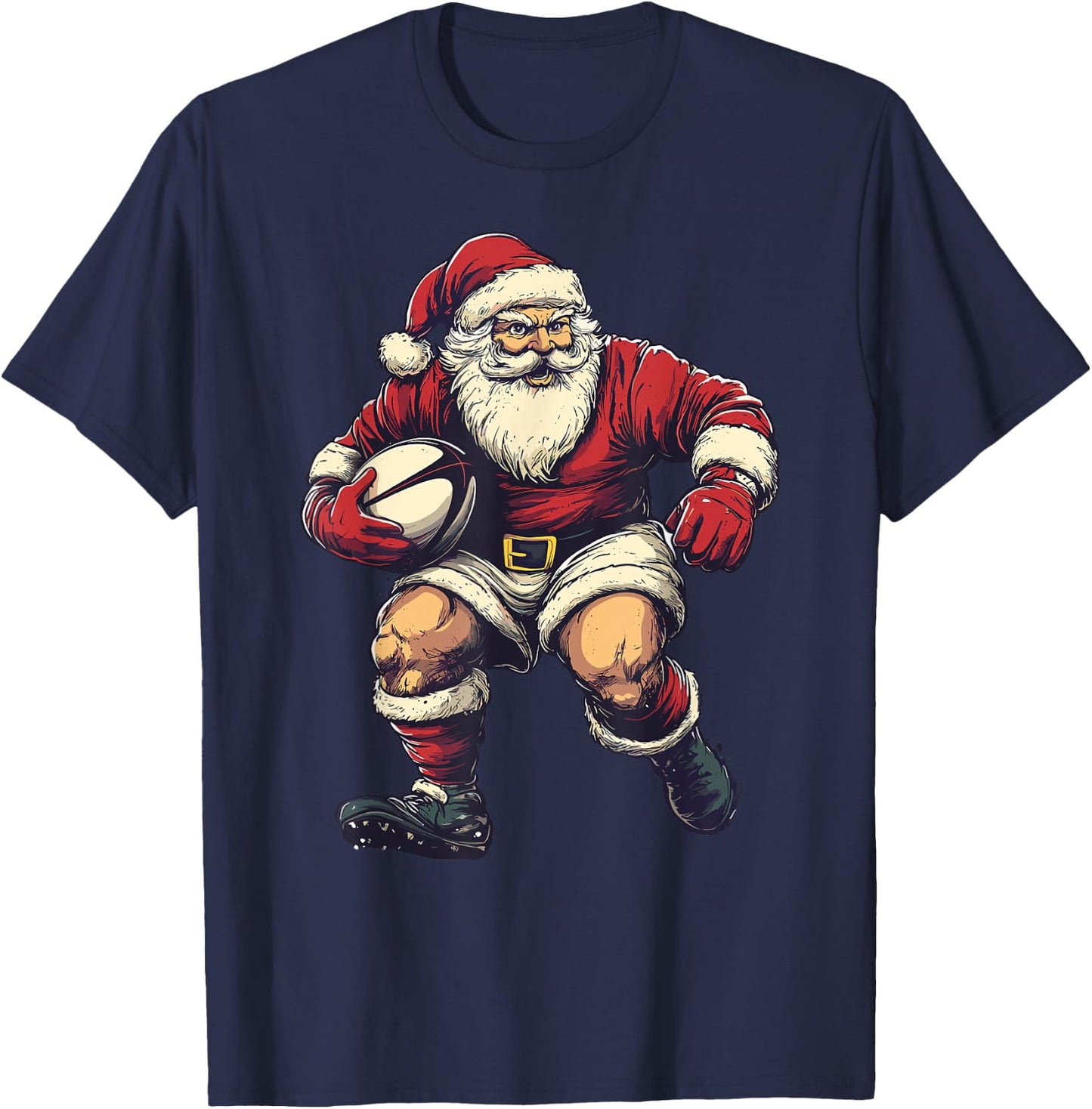 Santa Playing Rugby Funny Rugby Player Christmas Xmas Pajama T-Shirt - T-Shirt | Navy