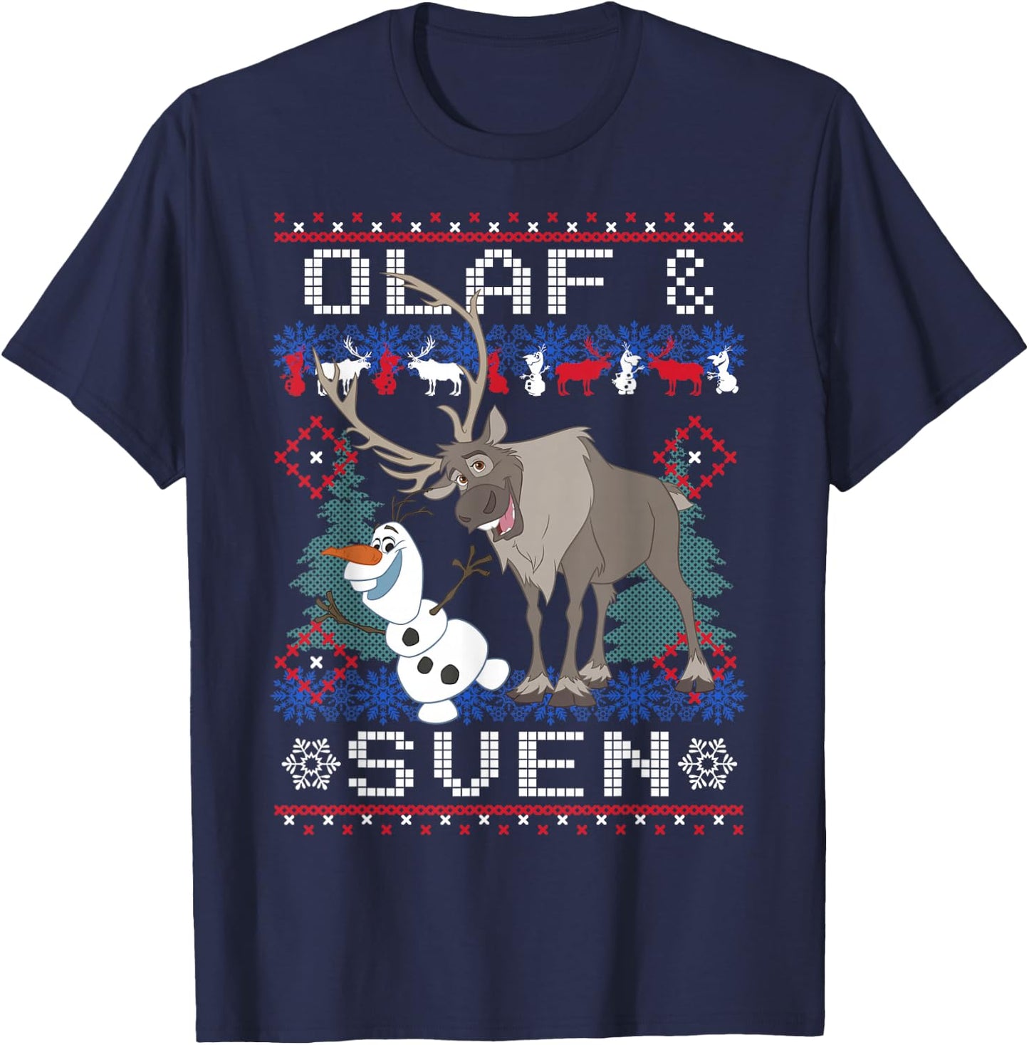 Disney Frozen Christmas Olaf & Sven Ugly Holiday Sweater T-Shirt - T-Shirt | Navy