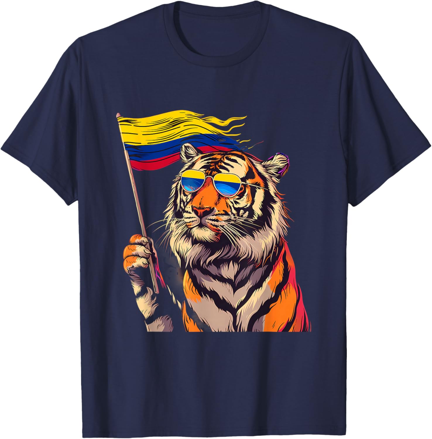 Colombia Flag Tiger Colombian Roots Colombian Pride T-Shirt - T-Shirt | Navy