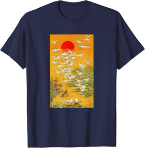 Japanese Crane Vintage Hokusai Woodblock T-Shirt - T-Shirt | Navy