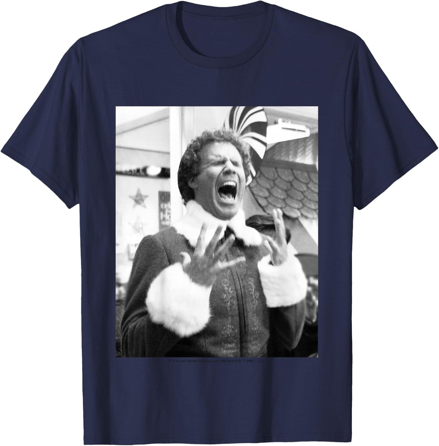 Kids Elf Buddy Black & White Screaming Photo T-Shirt - T-Shirt | Navy
