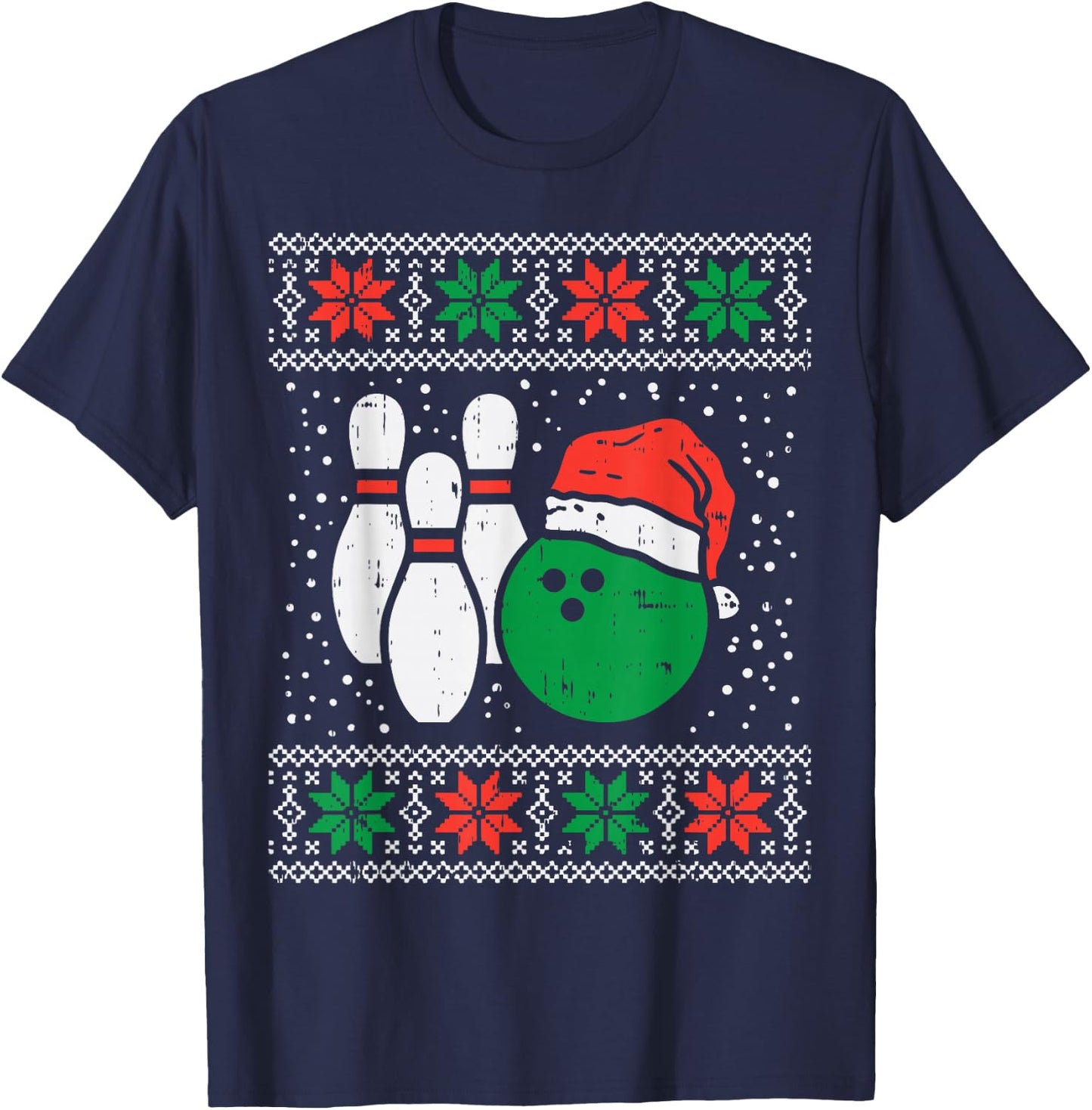 Bowling Ugly Christmas Sweater Sport Bowls Xmas Men Gift T-Shirt - T-Shirt | Navy