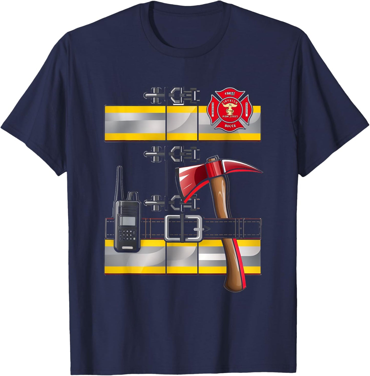 Firefighter Costume Fireman Axe Badge Radio Halloween T-Shirt - T-Shirt | Navy