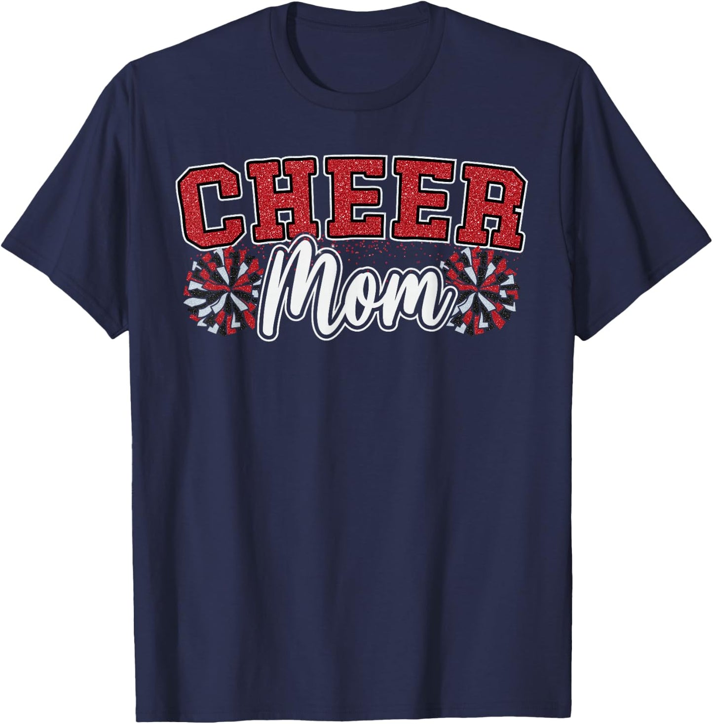 Funny Loud Proud Cheer Mom Mama Cheerleading Red Black Pom T-Shirt - T-Shirt | Navy