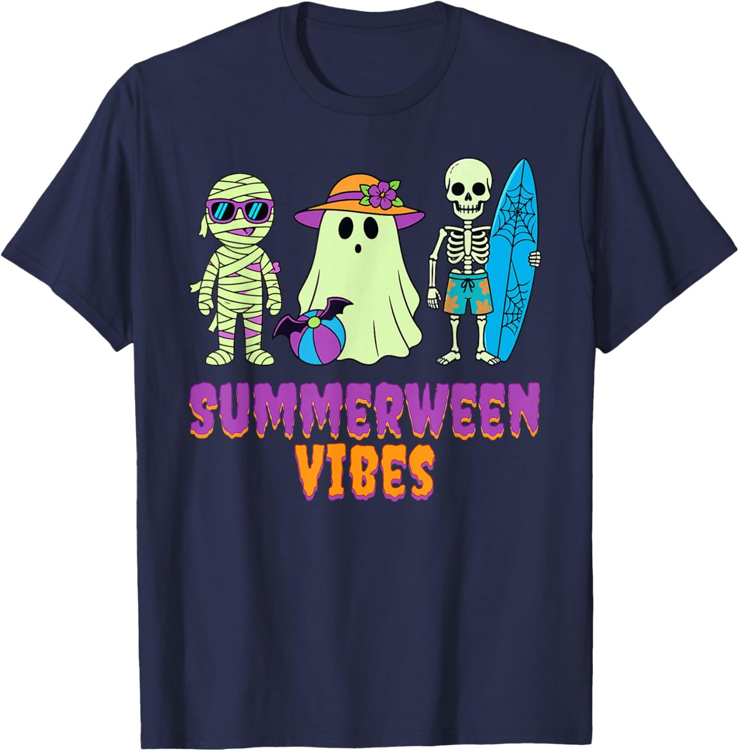 Summerween Funny Spooky Ghost Halloween Summer Vacation T-Shirt - T-Shirt | Navy