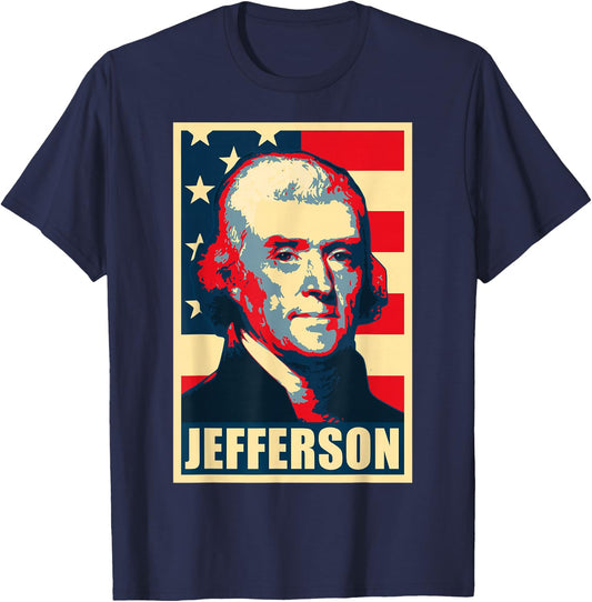 History And Politics Store President Thomas Jefferson Propaganda Poster , Men's Black Small Modern Casual T-Shirt - T-Shirt | Navy