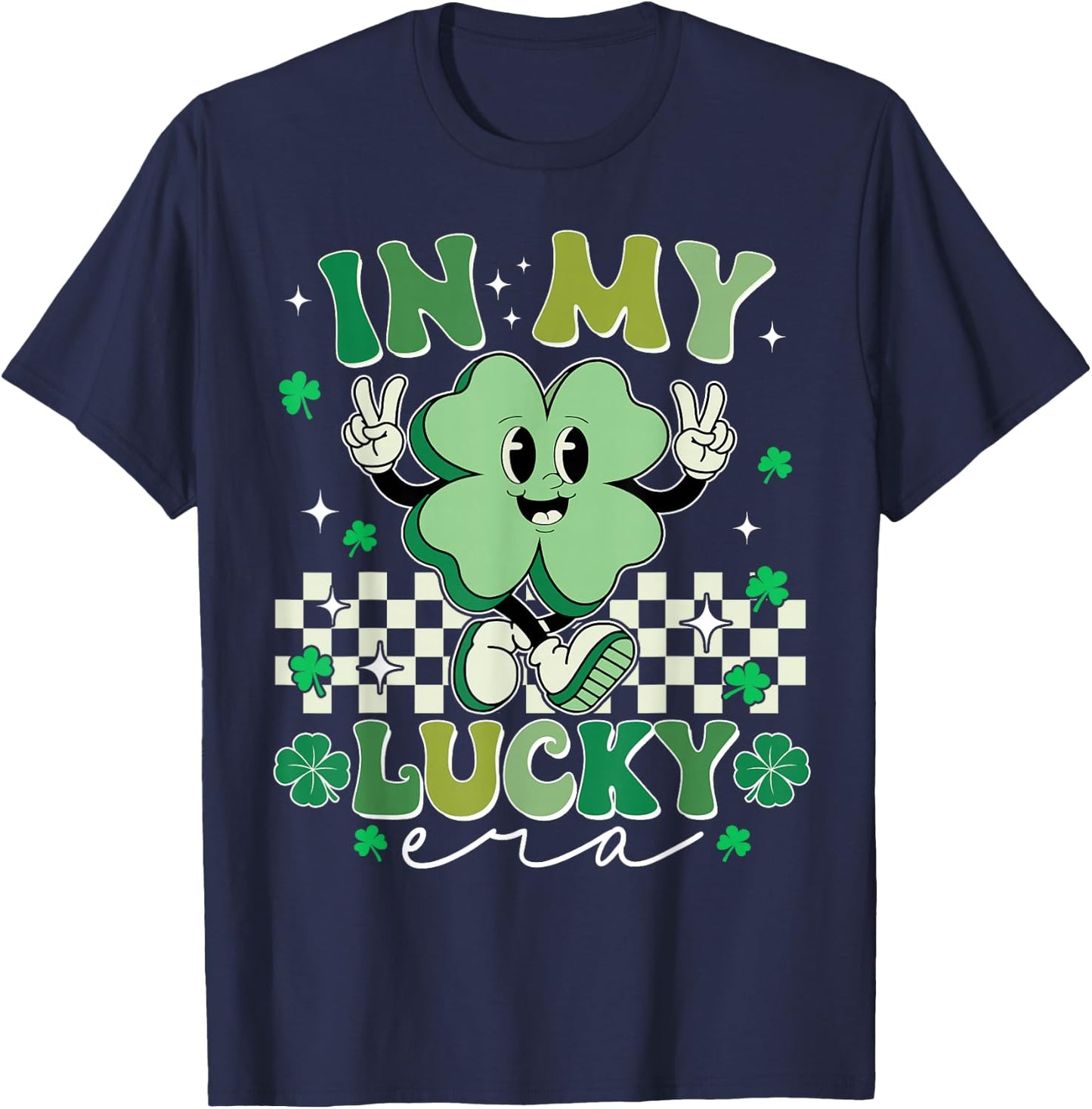 Retro In My Lucky Era St Patricks Day Shamrock Lucky Charm T-Shirt - T-Shirt | Navy