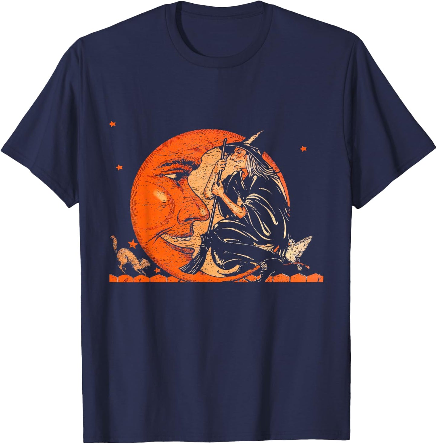 Great Vintage Witch and Moon Halloween Design T-Shirt - T-Shirt | Navy