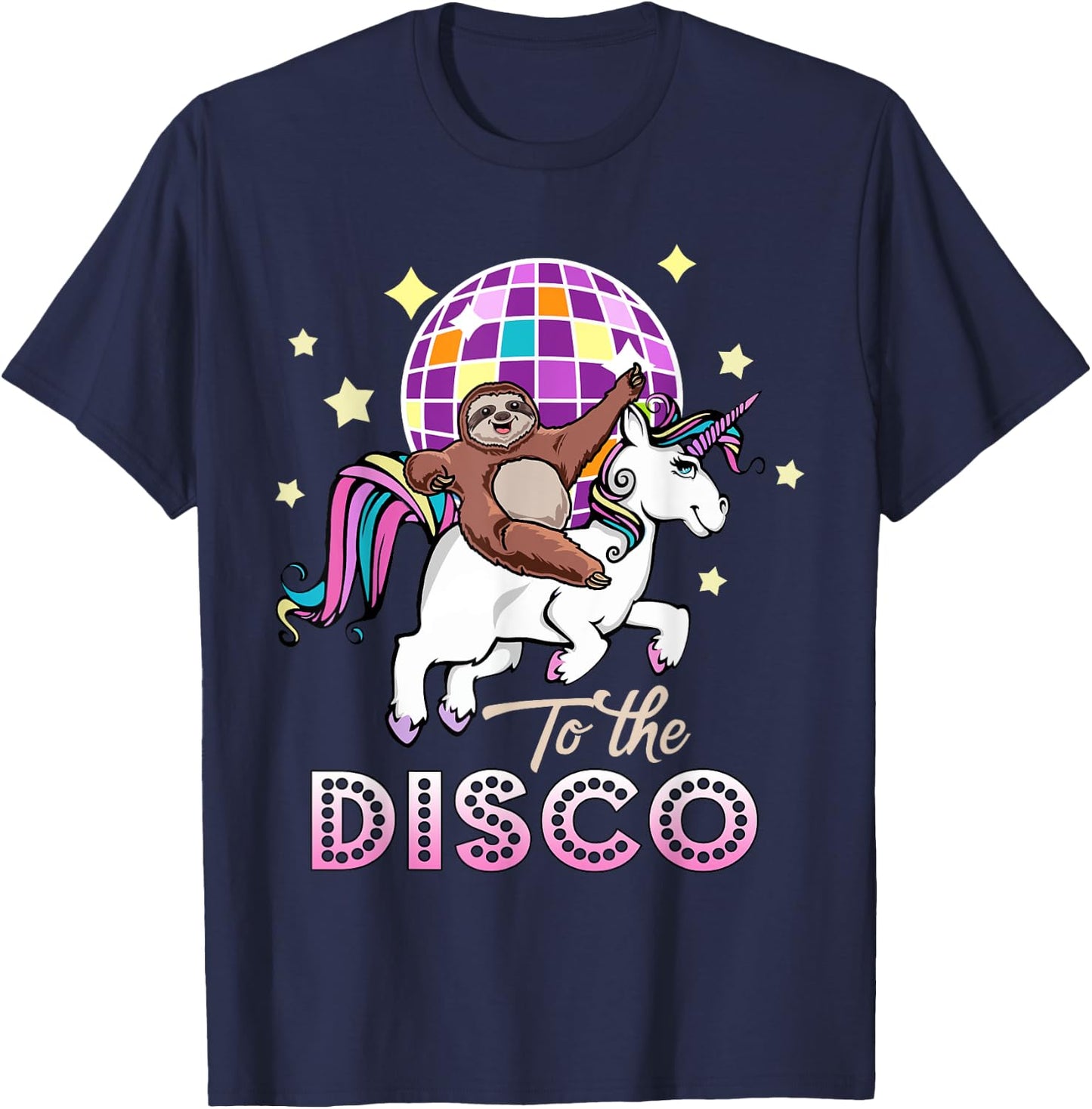 Sloth Riding Unicorn To The Disco T-Shirt - T-Shirt | Navy