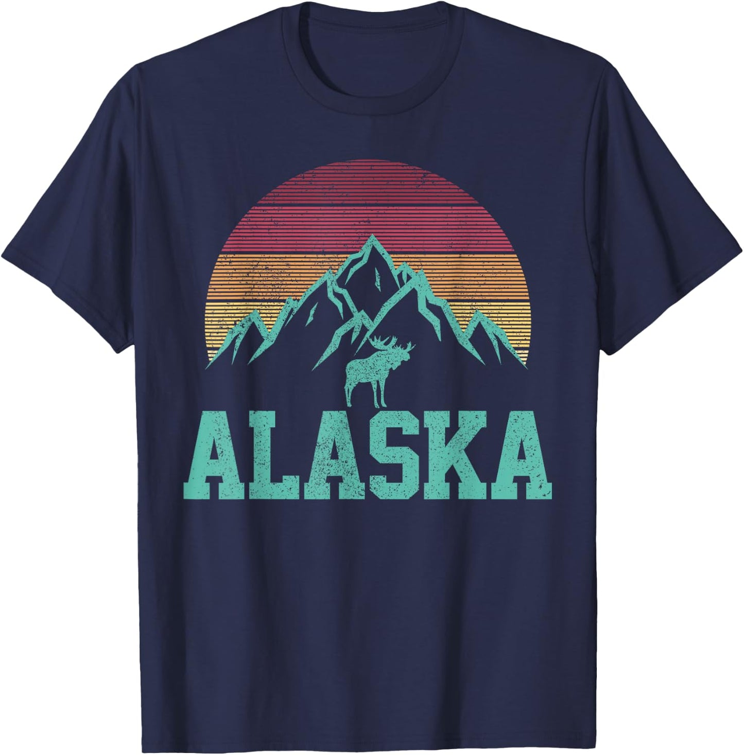 Alaska Vintage Moose Outdoor Nature Hiking Souvenir Gift T-Shirt - T-Shirt | Navy