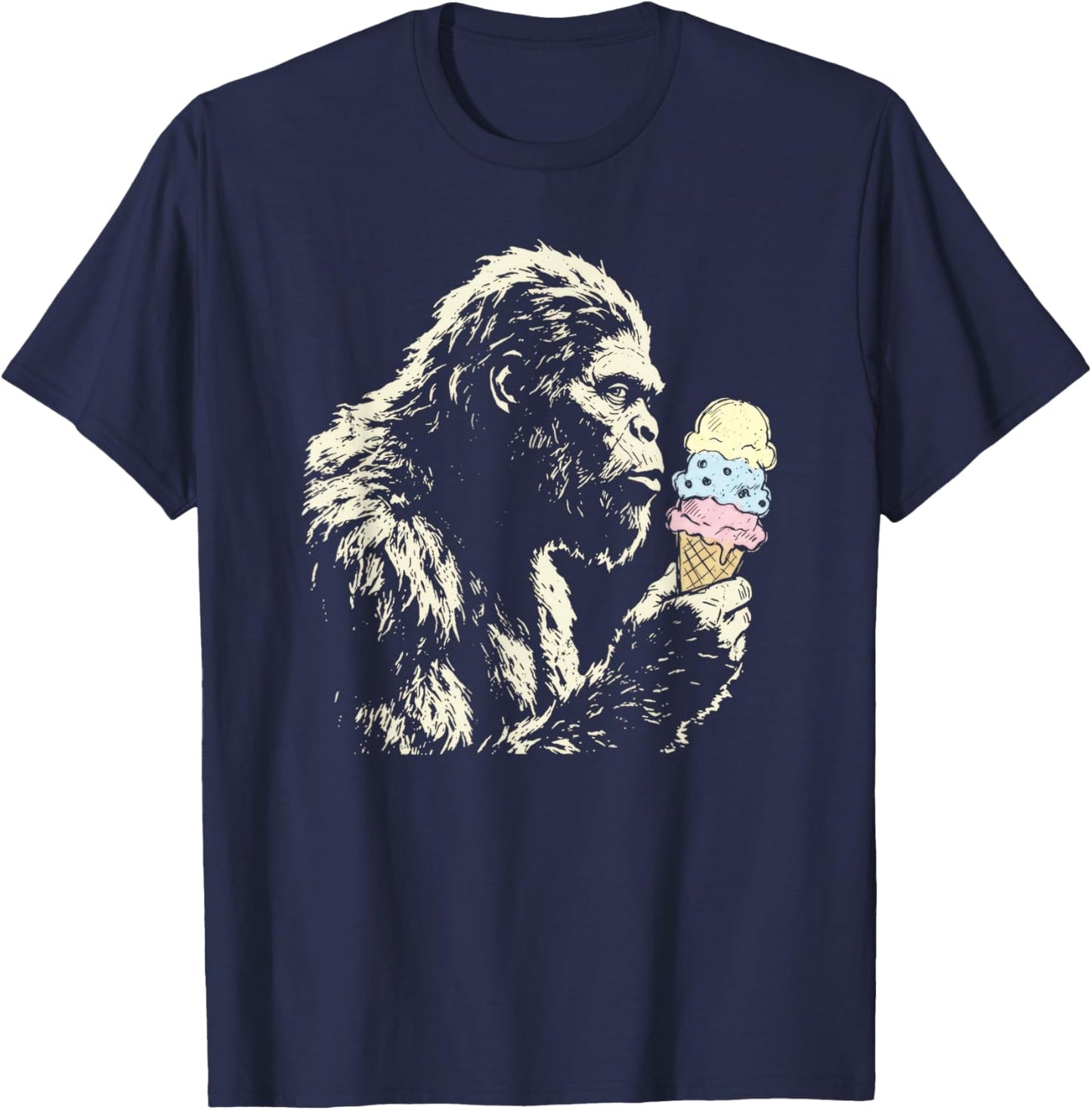 Bigfoot Ice Cream Funny Sasquatch Vintage Summer T-Shirt - T-Shirt | Navy