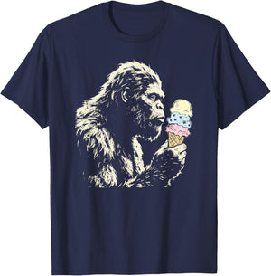 Bigfoot Ice Cream Funny Sasquatch Vintage Summer T-Shirt - T-Shirt | Navy